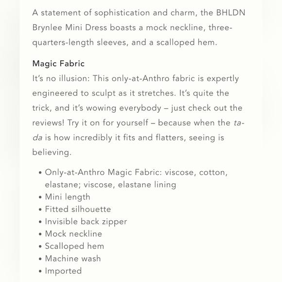 BHLDN Brynlee Mock-Neck 3/4 Sleeve Mini Dress w Pearl Accents, Ivory, LARGE - Picture 15 of 15